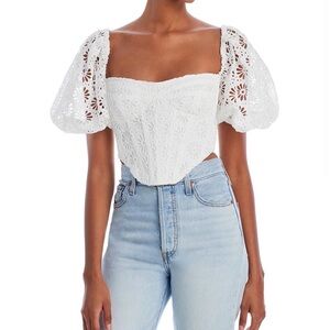 Bardot White Eyelet Puff Sleeve Blouse